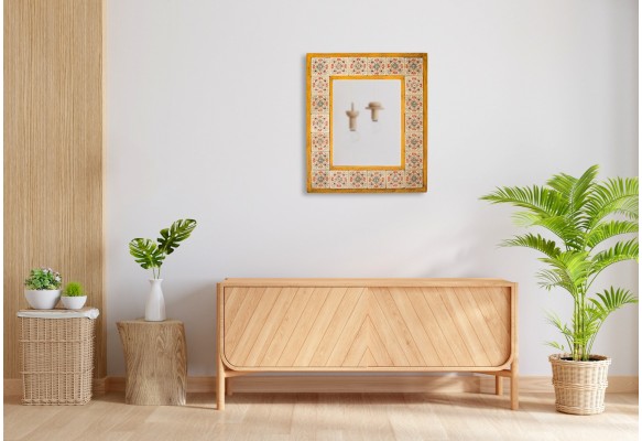 AHŞAP ÇERÇEVELİ TRAVERTEN TAŞ DETAYLI AYNA MR120